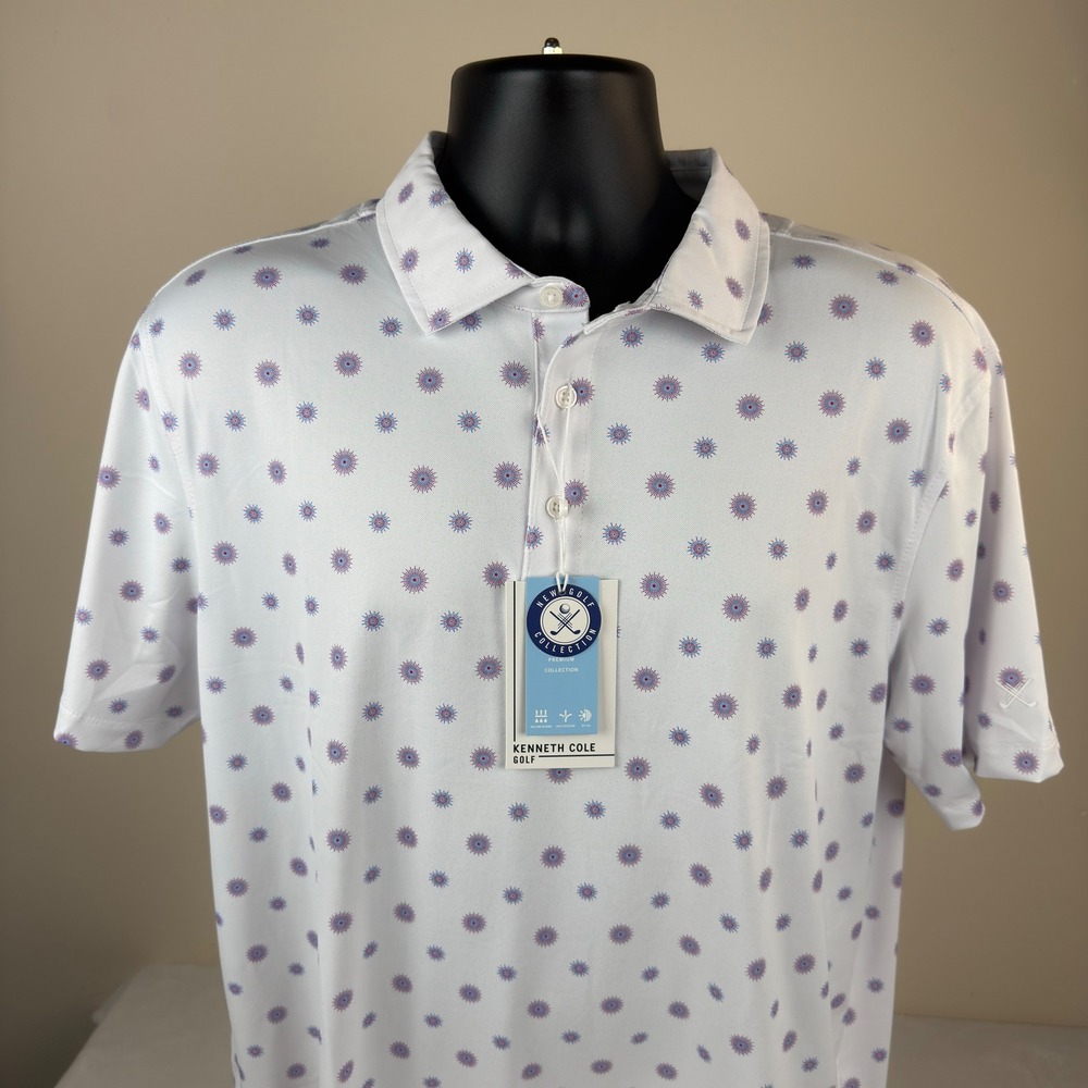 Kenneth Cole New York Golf Polo Shirt Mens Large White Illuminating Lights New